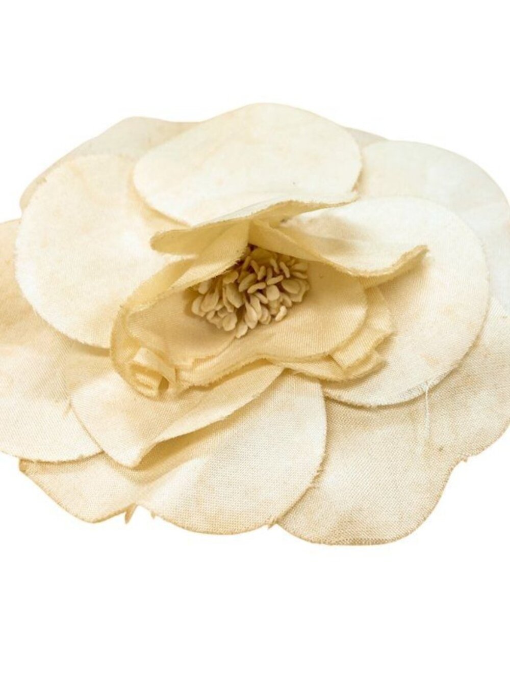 Chanel Camellia Brooch Corsage Cloth Flower Ivory Fabric